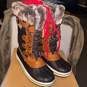 Vepose Womens Snow Boots Waterproof Comfortable Mid Calf Fur Boot